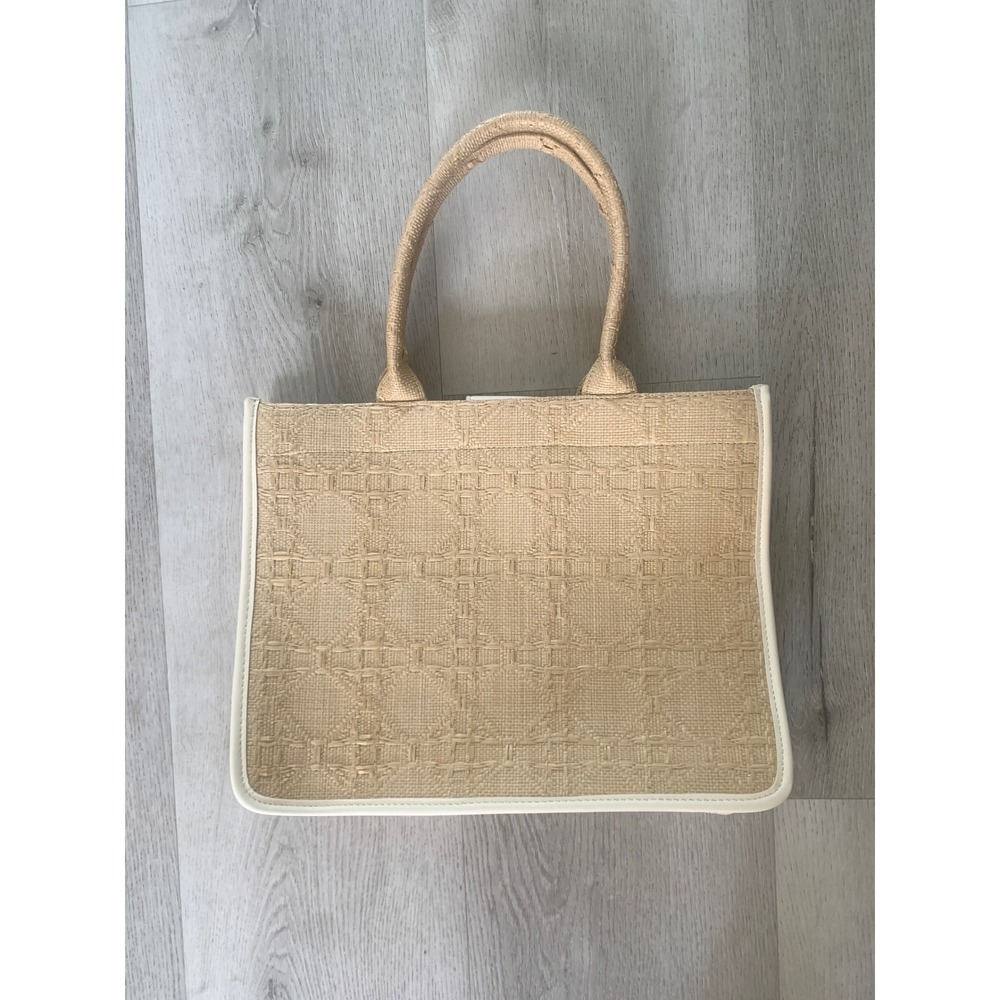 Antik Kraft‎ Woven Straw Tote Bag Beige Cream Geometric Coastal Boho Handbag